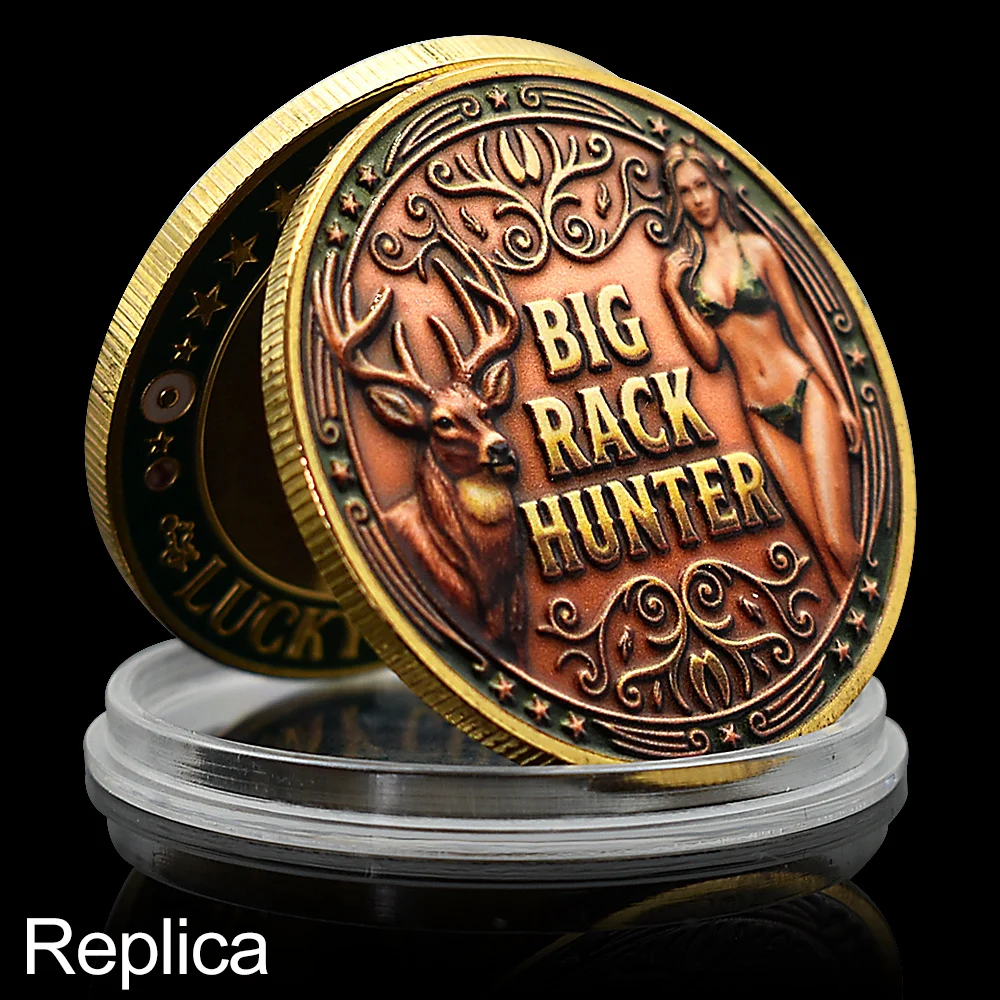 

Big Rack Hunter Commemorative Coin Deer Hunting Souvenir Collectible Metal Coin Funny Hunting Gift for Men replica