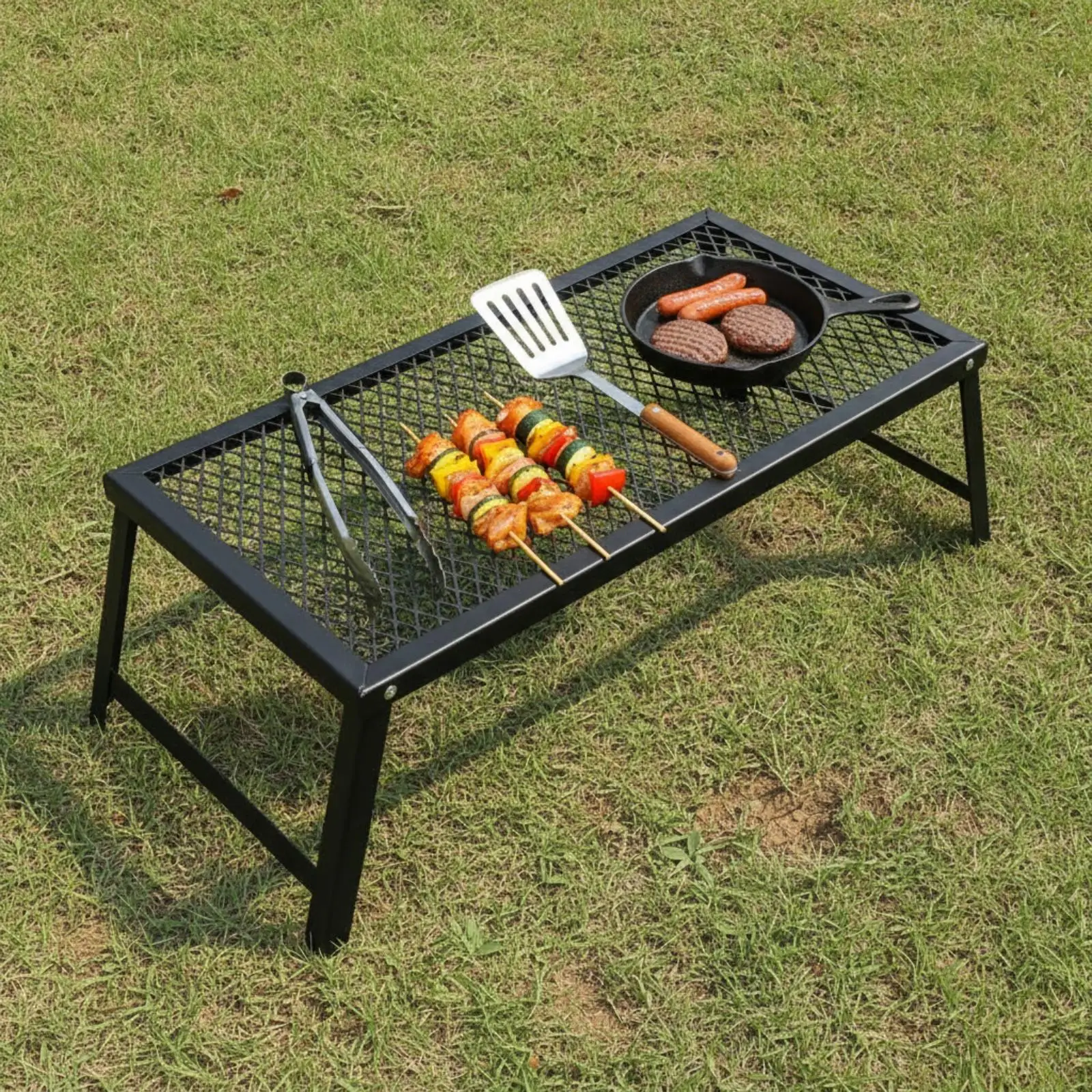 Portable Iron Mesh Top Folding Desk for Outdoor Camping Picnic BBQ Lightweight Easy Storage Unit