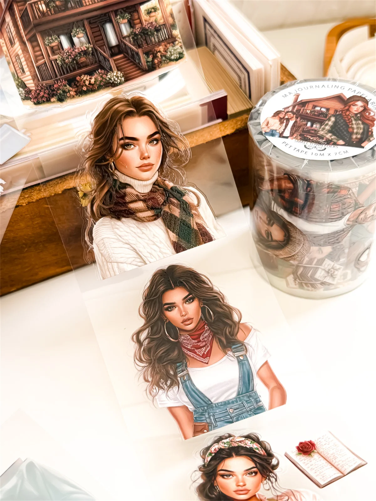 

Ma.Journaling Studio Vintage Small Town Folks Girl Boy Washi PET Tape for Card Making DIY Scrapbooking Decorative Sticker