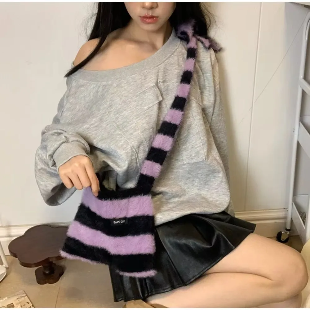Y2K Style Black White Striped Knitted Hat Gradient Winter Warm Star Pattern Hat Soft Narrow Scarf for Girls
