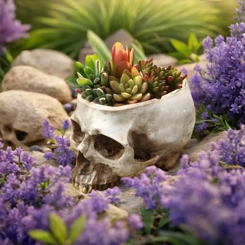Durability Resin Skull Flowerpots Resin Skull Head Planter For Halloween 87HA