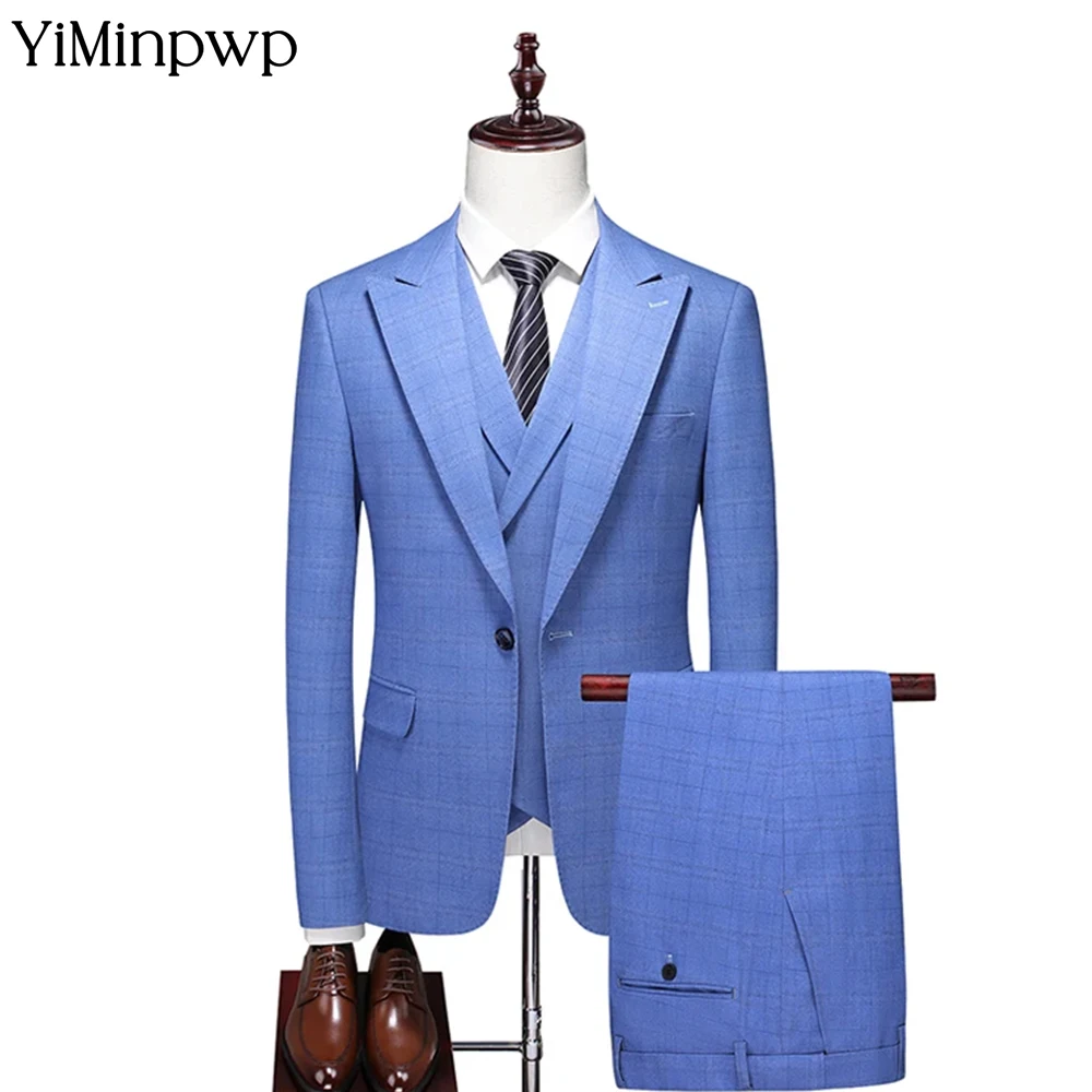 Trajes de 3 piezas para hombre, esmoquin Formal con solapa de muesca para padrinos de boda, esmoquin a cuadros de lana para actividades de fiesta, boda, personalizado