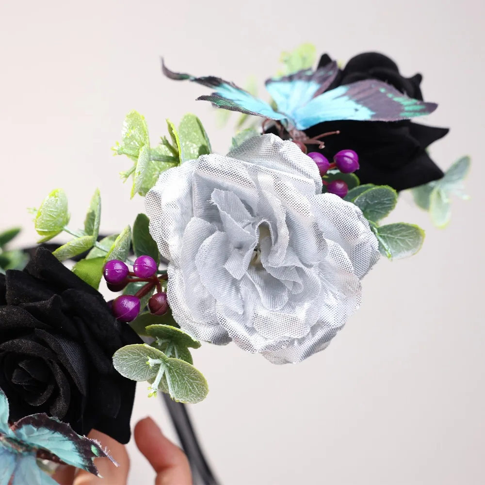 

Exquisite Halloween Headband Fashion Adjustable Size Simulation Flower Headband Plastic Dark Style Cosplay Headband
