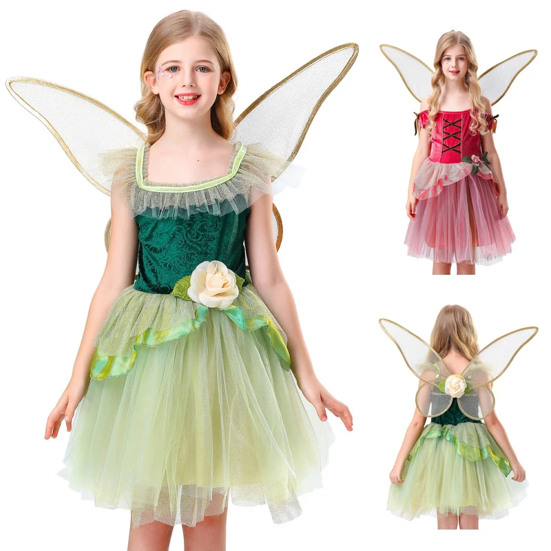 

Girls Princess Tutu Dress Stage Show Suit Cosplay Anime Forest Flower Fairy Children Dress Wings