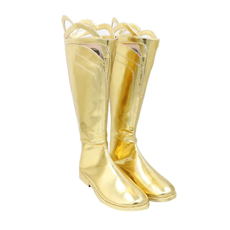 

DY20Doctor Fate Косплей Костюм Обувь Золотые ботинки из искусственной кожи ручной работы25