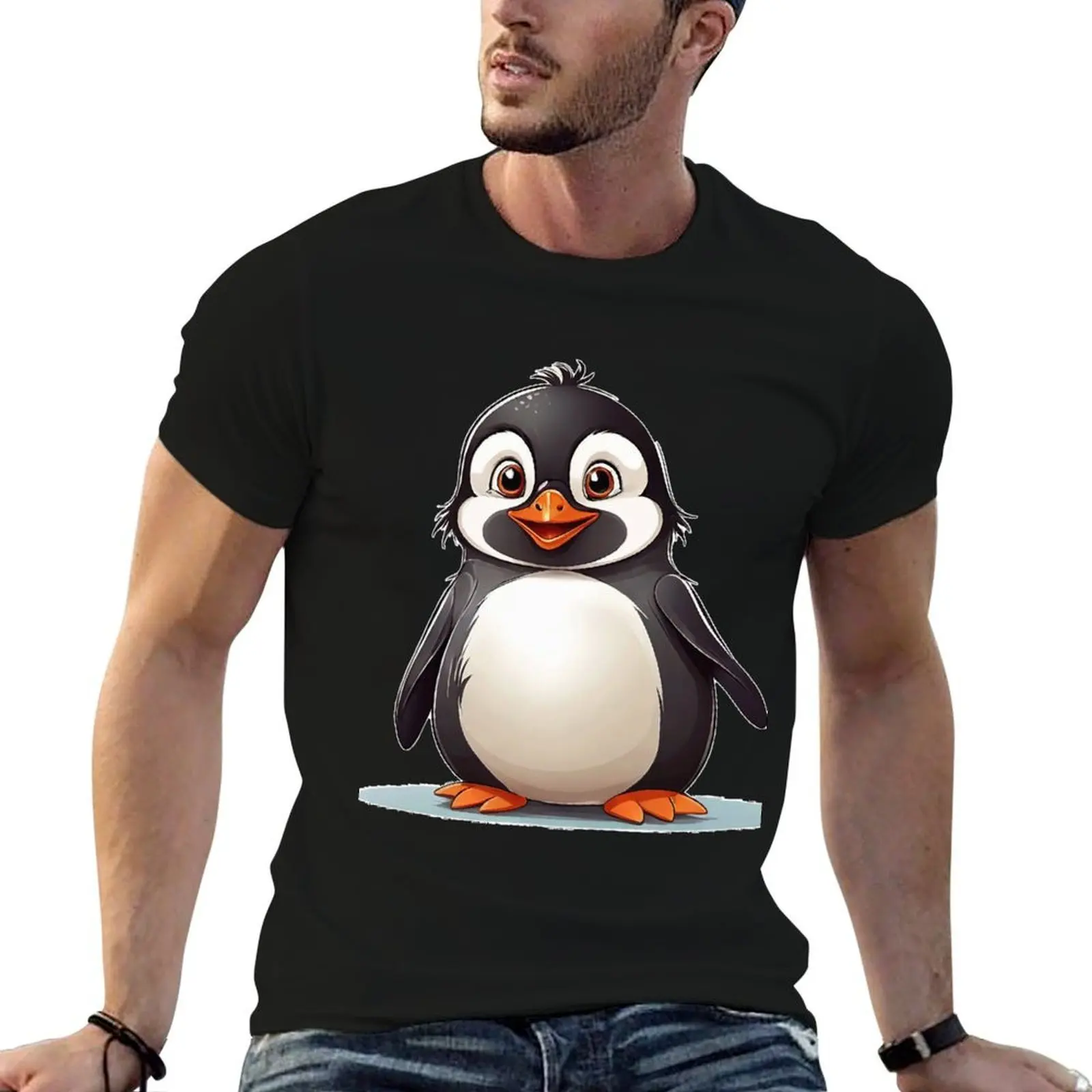 

Cute little smiley pinguin T-Shirt cotton t shirts man 100% t shirts for man graphic funny T-Shirt