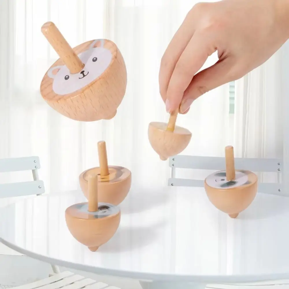 6piece/set Colorful Fruit Wooden Spinning Top Toys Cartoon Animal Natural Wood Rotating Gyro Toy Rotating Spinning