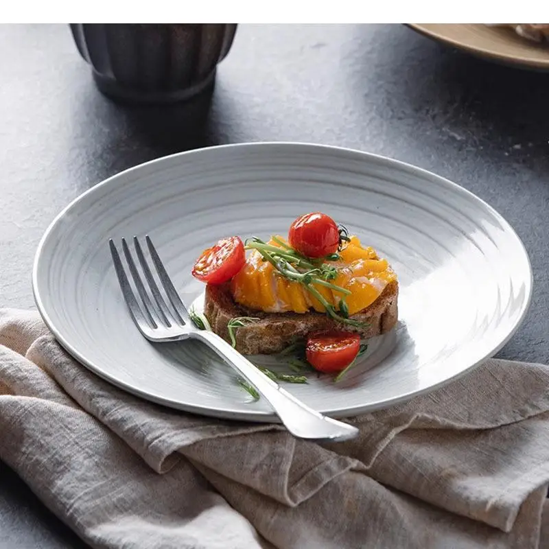 Screw Thread Ceramic Deep Plate Salad Thick Soup Dessert Plates Sushi Restaurant Specialty Tableware