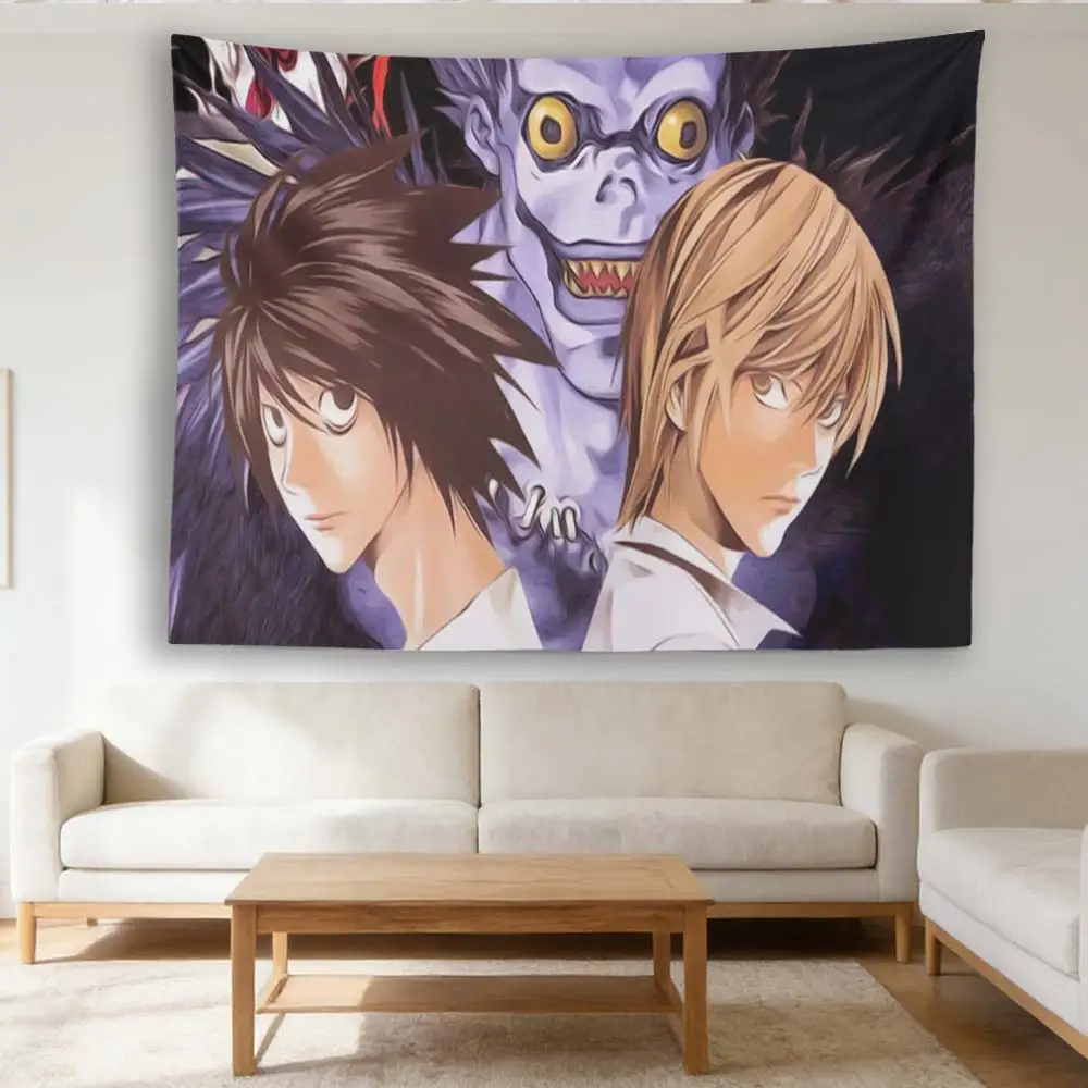 Death Note Anime Tapestry, Light Yagami & L with Ryuk Wall Hanging, for Bedroom Dorm Otaku Room Decor