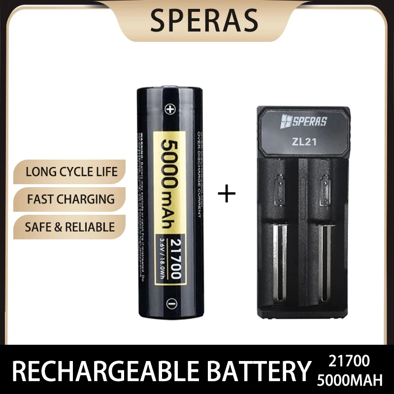SPERAS S50 21700 5000mAh Battery Baterias Recargables with Charger