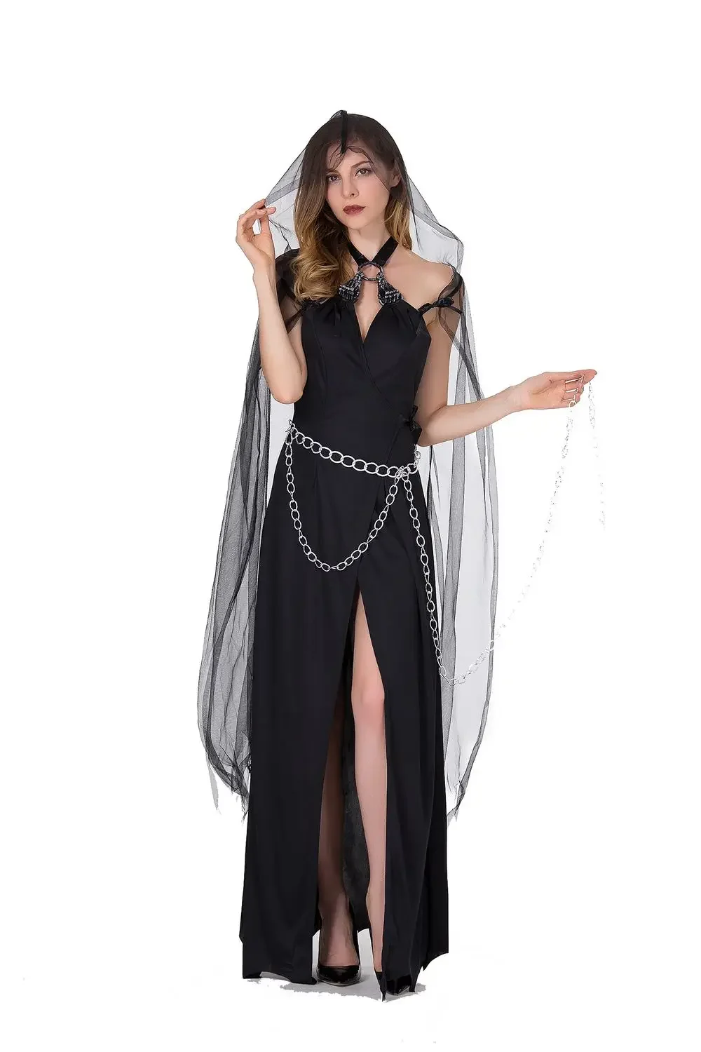 Adult Black Sexy Dress Witch Cosplay Costume Vampire Queen Masquerade Carnival Party Uniform