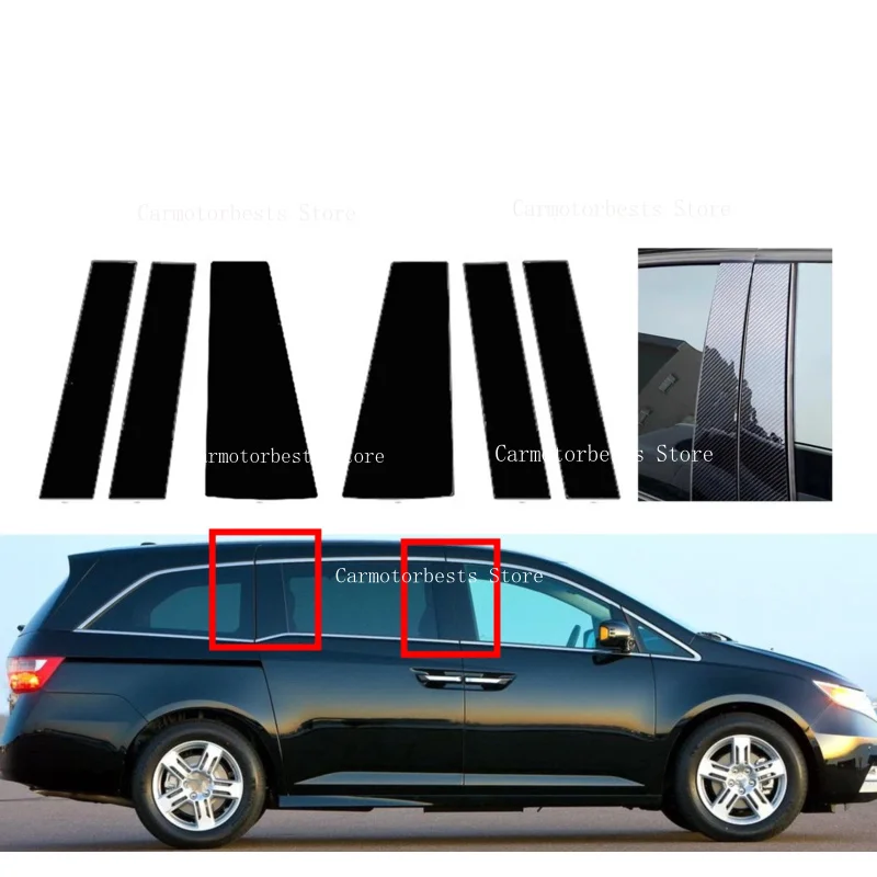 6PCS Silvery Glossy Black Door Window Pillar Posts Sticker Trim Cover Decal For Honda Odyssey 2011 2012 2013 2014 2015 2016 2017