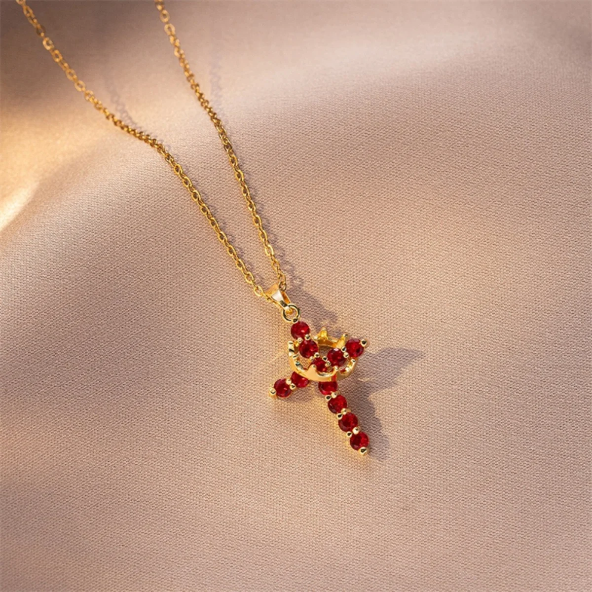 Drehbare Krone Intarsien Zirkon Kreuz Anhänger Halskette Für Frauen Männer Christian Kreuz Edelstahl Kette Halsband Gebet Schmuck