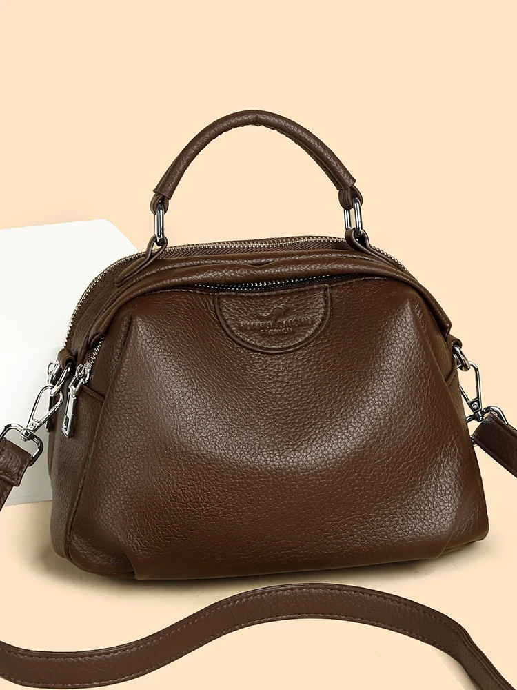 

Большая кожаная сумка через плечо для женщин, повседневная сумка с мягкой ручкой, двойной молнией, модная, элегантная, стильная.