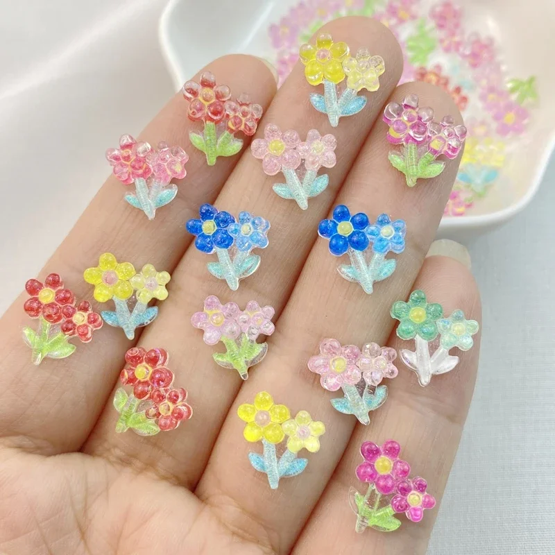 50 Stuks Hars Kawaii Mini Colored Crystal Flowers Flatback Strass Beeldjes Plakboek Bruiloft Applique Nail Art Decor Ambachten