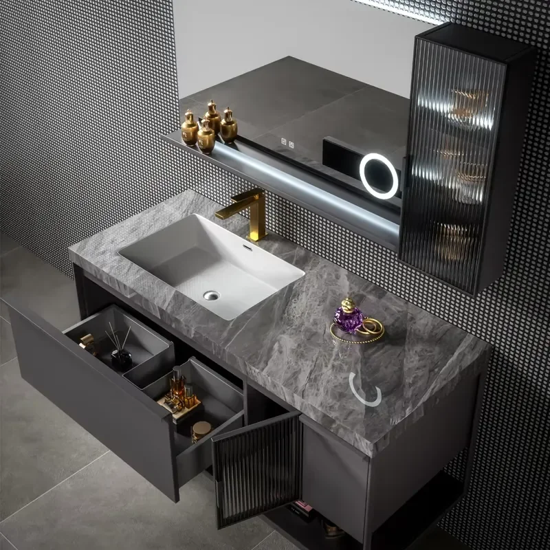 Wall Mounted Stainless Steel Bathroom Vanity Cabinet Customized Size with Sink and Faucet Modern Kitchen Style