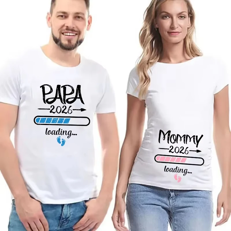 

2026 New Cute Dad + Mom + Baby Print Couple Pregnant T Shirt Pregnancy Announcement T Shirt Couple Pregnant T Shirt Clothes
