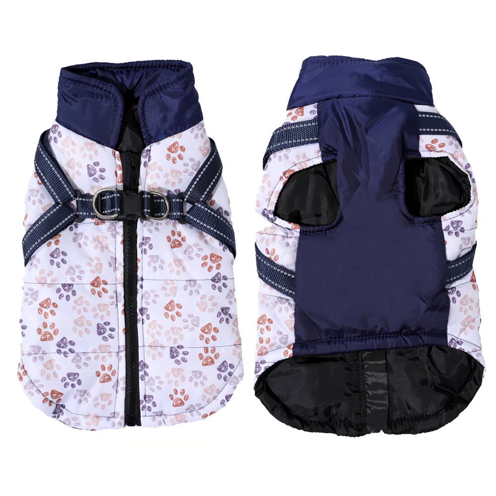 Hundemantel mit Geschirr, warme Winterkleidung für kleine und mittelgroße Hunde, wasserdichter Welpenmantel, Outfits für Chihuahua und Französische Bulldogge – Detail 8