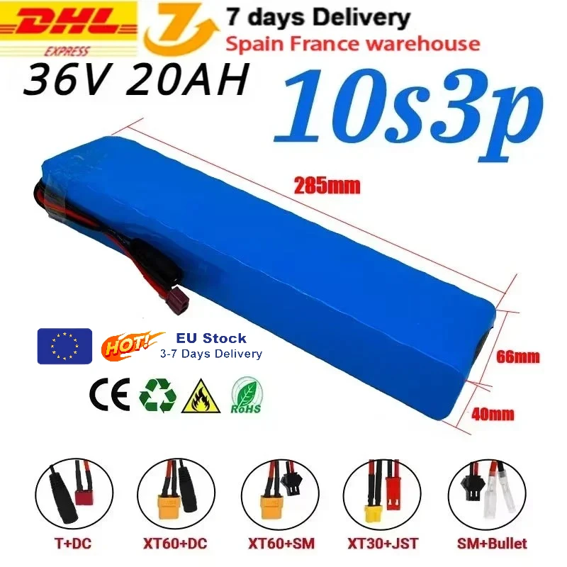 Spedizione dalla francia 36V 20Ah 18650 batteria al litio ricaricabile 10 s3p 1000W con BMS per batteria per Scooter da bicicletta