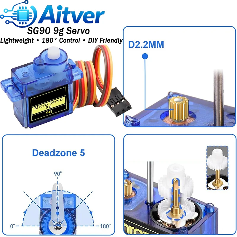 PCA9685 16-kanałowy sterownik serwomechanizmów PWM / Serwo SG90 9g / Serwo z metalowymi przekładniami MG90S 1 SZT. lub 10 SZT. do robota Arduino DIY — zdjęcie produktu 4