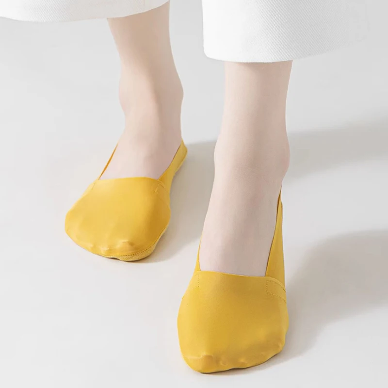 5Pairs المرأة الجليد جوارب حريرية تنفس عالية الجودة رقيقة جدا سيليكون عدم الانزلاق قارب جورب لينة خفيفة الوزن غير مرئية سوكس