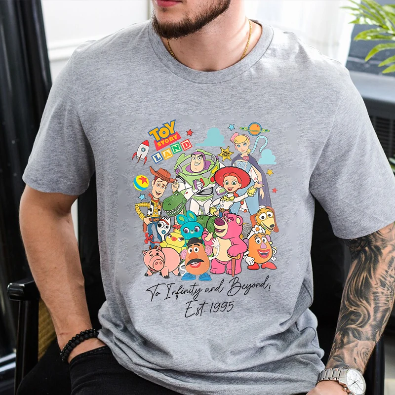

Disney Toy Story Land To Infinity and Beyond 1995 Print Men's T-shirt Pure Cotton Short Sleeve Casual Top Adult Clothing