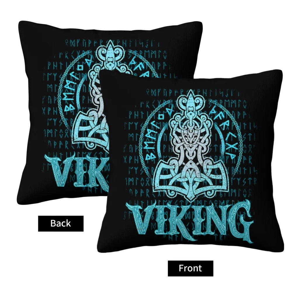 Runes Hammer Thor Medieval Symbol Cool Polyester Cushion Cover Viking Livingroom Garden Decorative Soft Pillow Cover