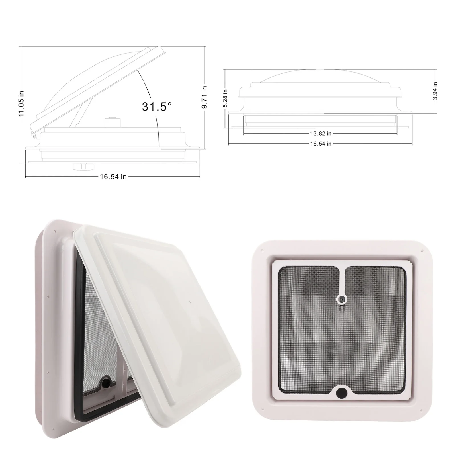 Вентиляционное отверстие на крыше автофургона 13,39x13,39 дюйма, потолочная вентиляционная крышка для дома на колесах с экраном и опорным стержнем для прицепа, каравана, кемпинга