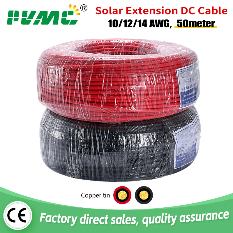 Wholesale 50 Meter TUV PV1-F-1*4/H1Z2Z2-K Solar Panel Extension PV Cable Copper Wires Black and Red 2.5/4/6mm2 PV Cable