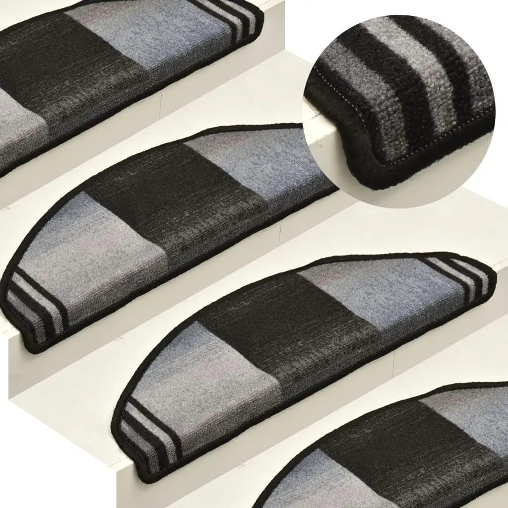 15 Pcs Self-Adhesive Stair Mats - Black & Grey Non-Slip 65x21x4 cm for Safe Steps