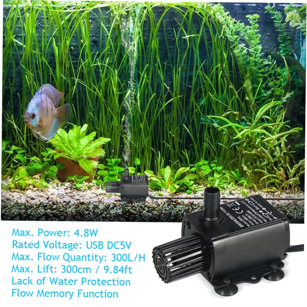 Decdeal Ultra-quiet USB DC5V 4.8W 300L/H Lift 300cm Brushless Water Pump Waterproof Submersible Fountain with Flow Adjustmet