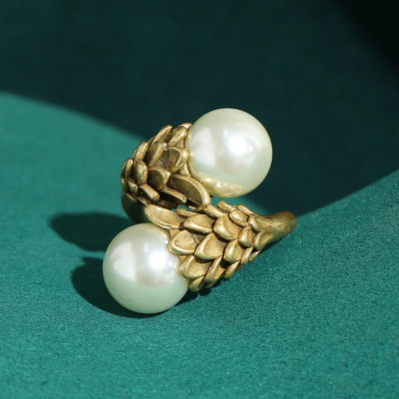 

Vintage Pearl Rings for Woman Turquoise Jewelry Antique Gold Plated Palace Trends 2026 Accessories High Quality Mother's Day
