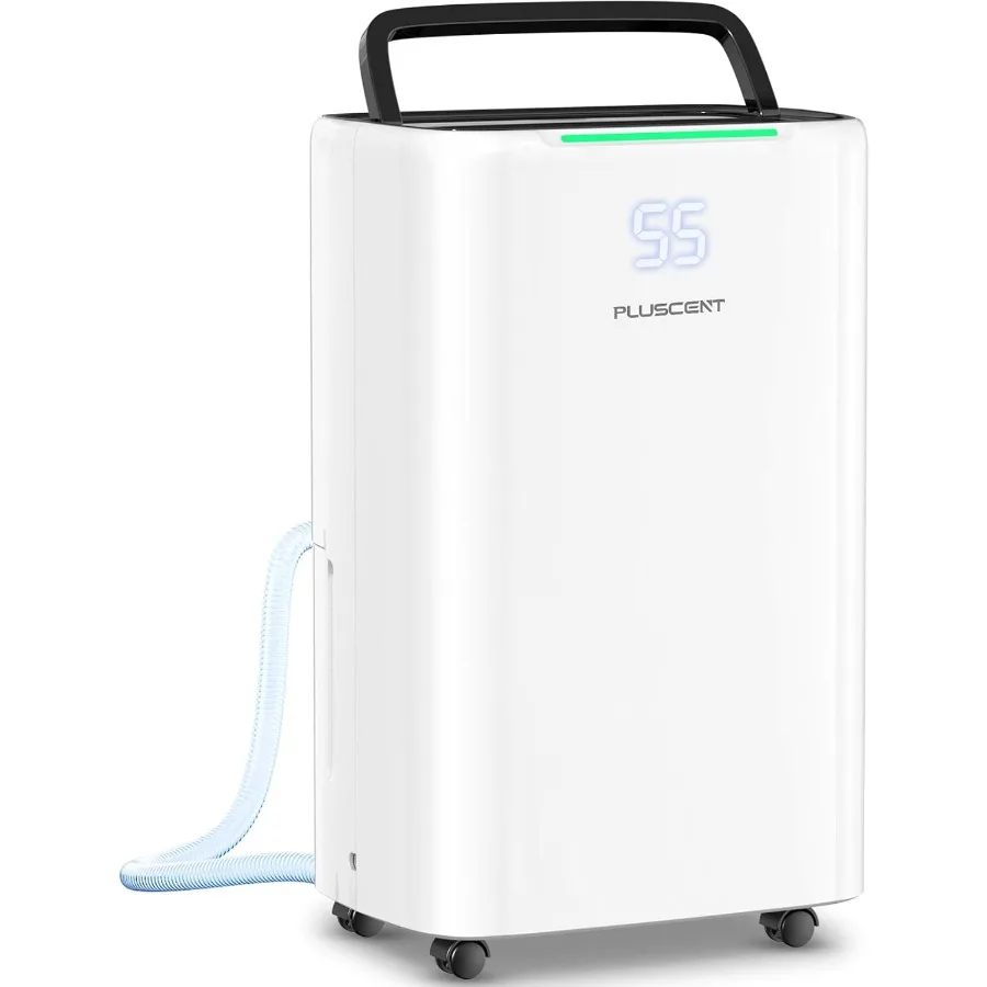 Deshumidificador de gran capacidad de 5000 pies cuadrados para baño de dormitorio en sótano con manguera de drenaje continua de hasta 52 pintas de funcionamiento de día y 4