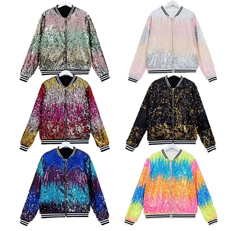 

2025 New Europe&USA Mixed Stripe Flip Color Sequin Jacket for Men,Fashion Festival Party /Concert Male Baseball Jackets,EU Size