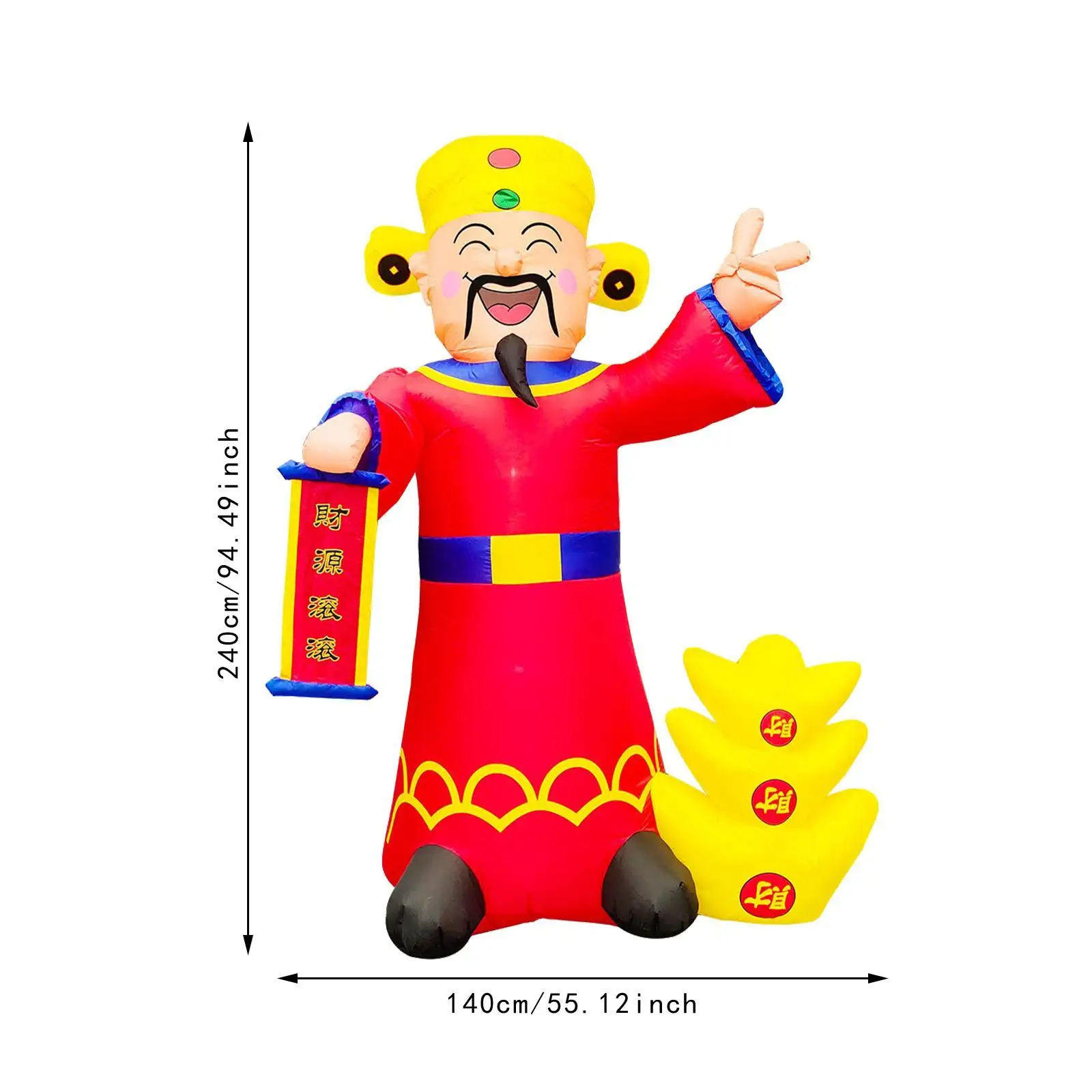 7.87FT Chinese New Year the Spring Festival God of Wealth Inflatable Decoration for Home Outdoor Yuanbao Decor Yard Garden Party