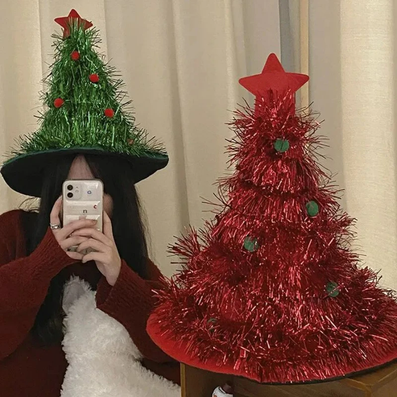 Christmas Tree Hat Decoration Korean Ins Style Fashion Cute Influencer Photo Selfie Props Party Holiday Celebration Costume Caps