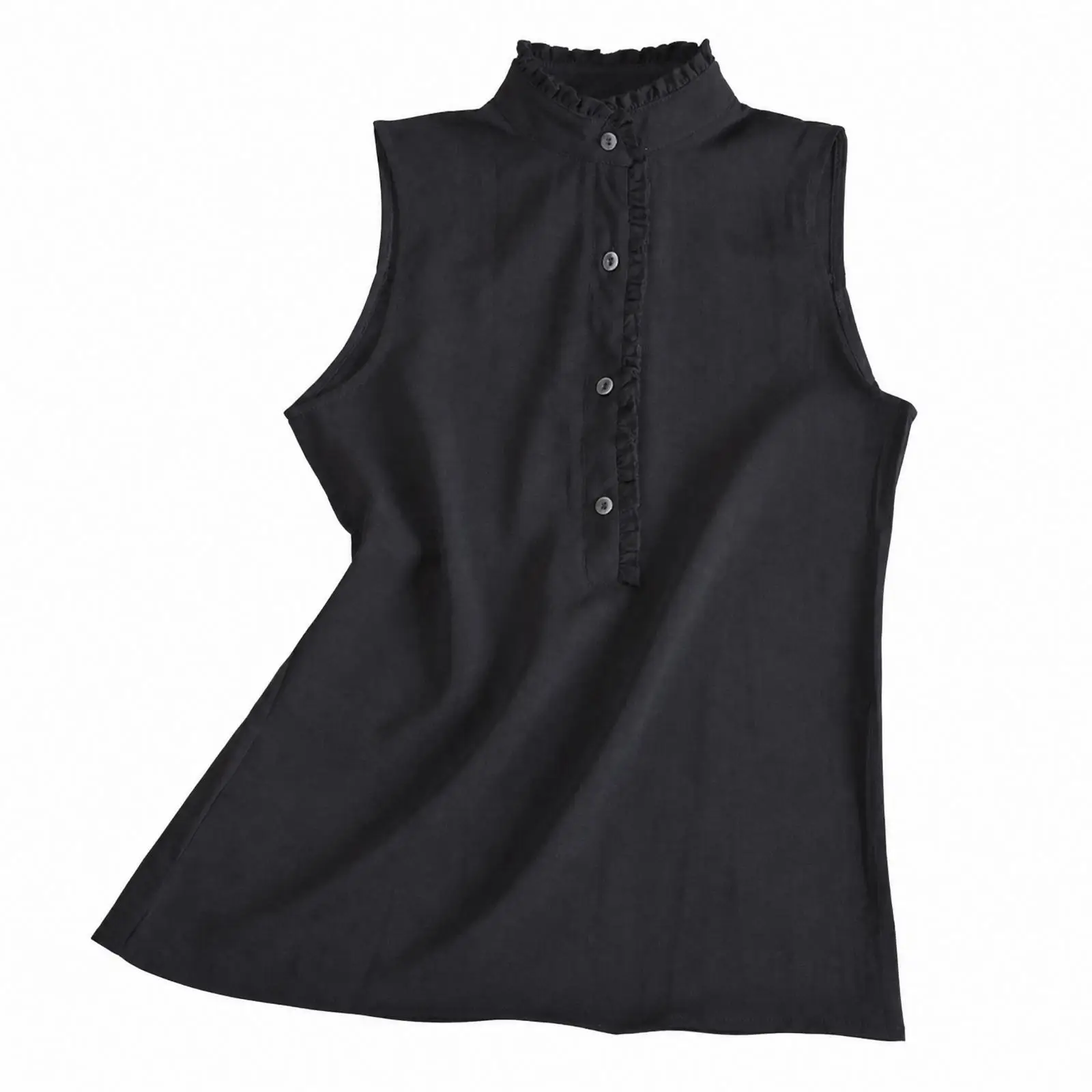 Summer Sleeveless Chiffon Blouse for Women Ruffled Front Placket Button Top Soft Lightweight Casual Office Shirt