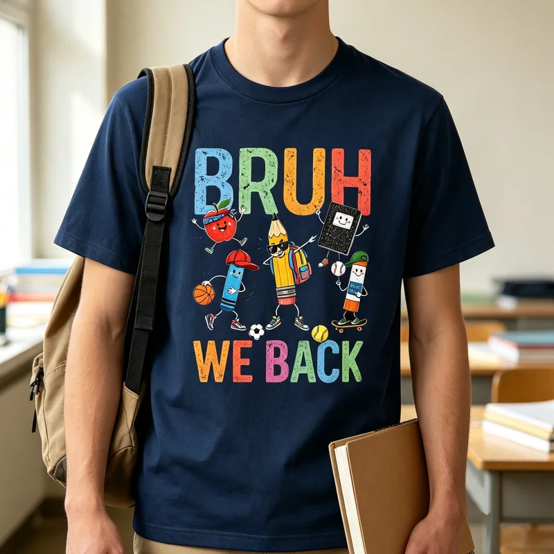 Colorful Cartoon Back To School Graphic Tee Funny Student Teacher T-Shirt Casual Unisex with Pencil Cotton  Y2k Top