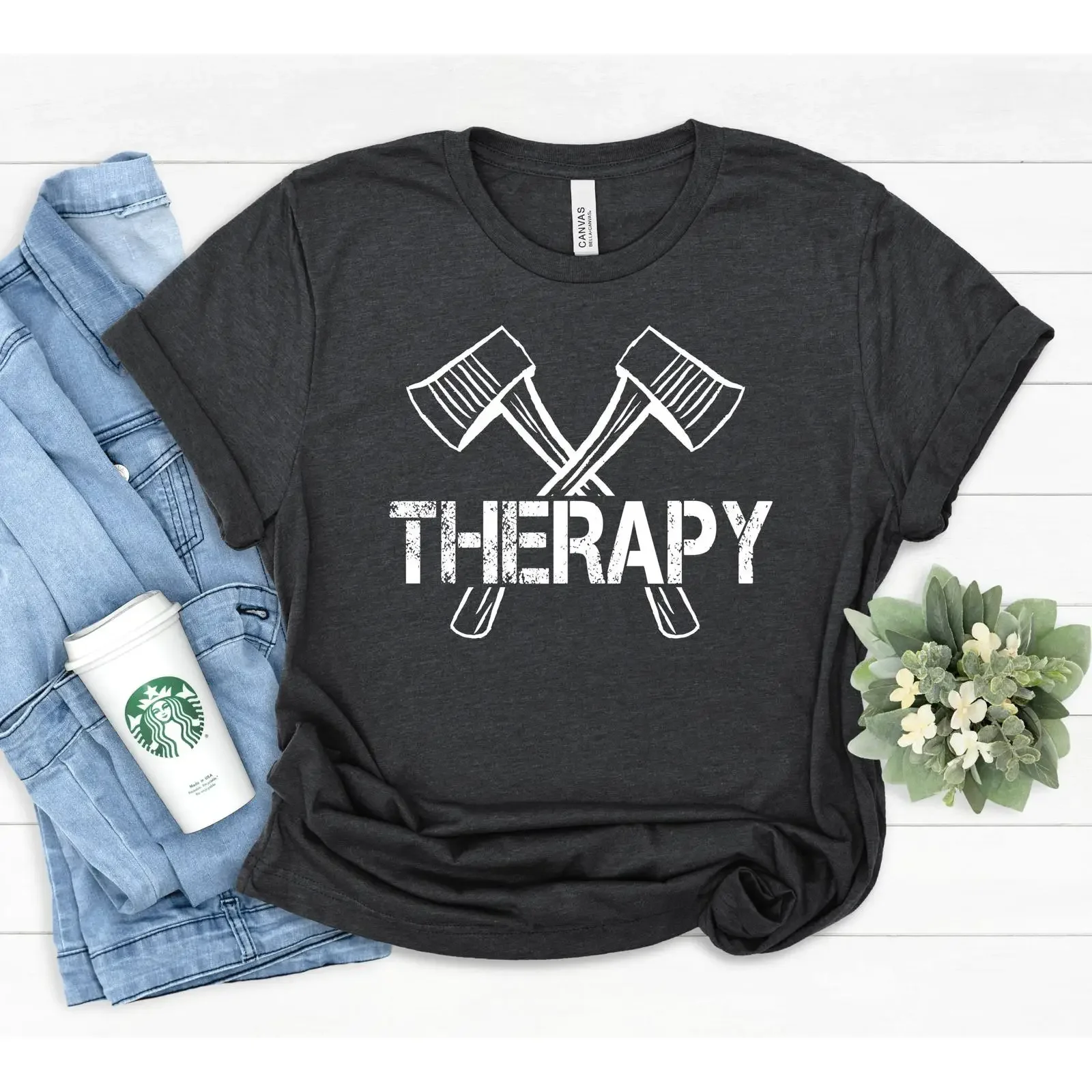 Therapy Axe T Shirt Lumberjack Woodsman Pride vintage Washed Breathable Versatile Stretched Top For Everyday Wear Comfortable