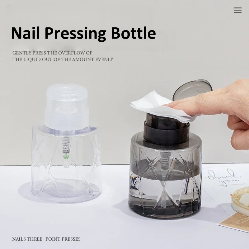 

Lockable Empty Pump Dispenser Refillable Bottle, Nail Manicure Cleaner Makeup Remover Container Press Bottle