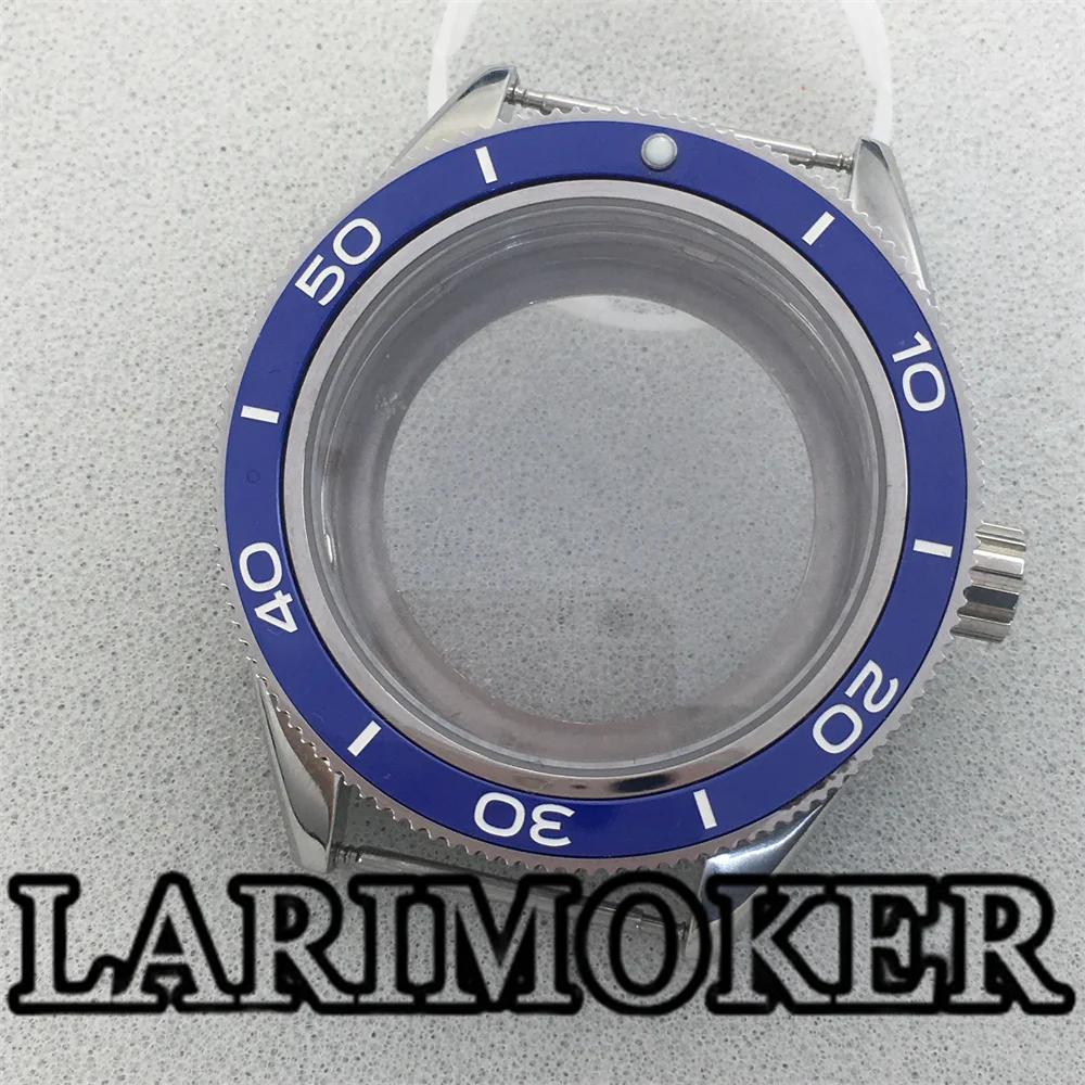 LARIMOKER-Boîtier de montre rotatif argenté, verre saphir plat avec lunette en céramique, adapté au mouvement NH35 NH36, 41.5mm