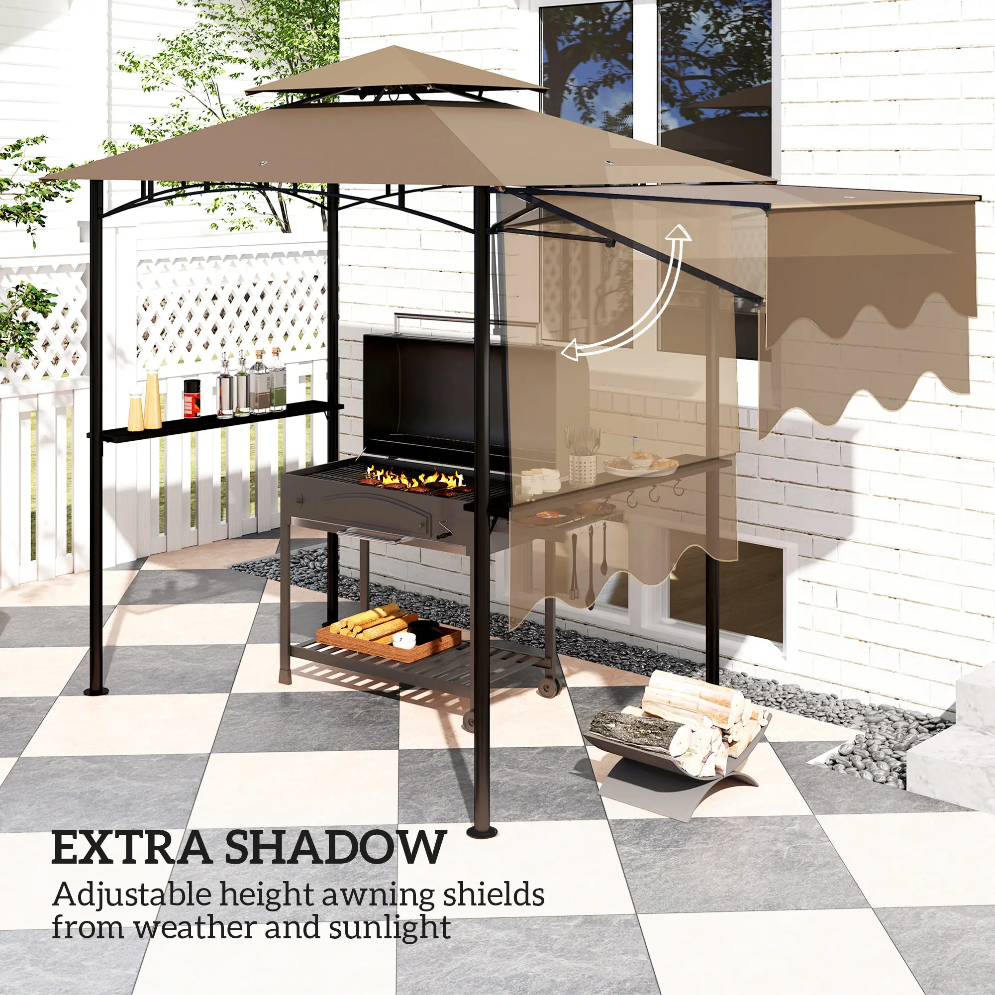 8' x 5' Grill Gazebo, 2-Tier Outdoor BBQ Gazebo, Brown