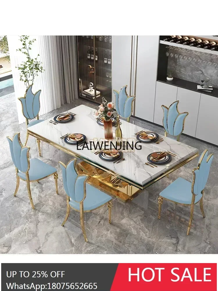 Light luxury bright rock slab dining table and chair Italian small apartment rectangular marble dining table