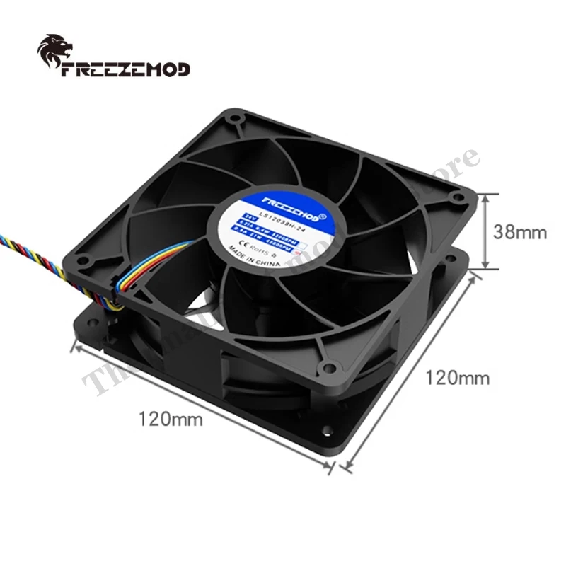 FREEZEMOD Industrial 12038 Cooling Fan,Dual Ball High Air Volume 12 / 24V Voltage RPM 3300-4000 For PC Water Cooling, LS12038H