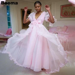 Booma Pink Organza Princess Prom Dresses V Neck Ruched Birthday Party Dresses for Black Girls A-Line Long Graduation Gowns