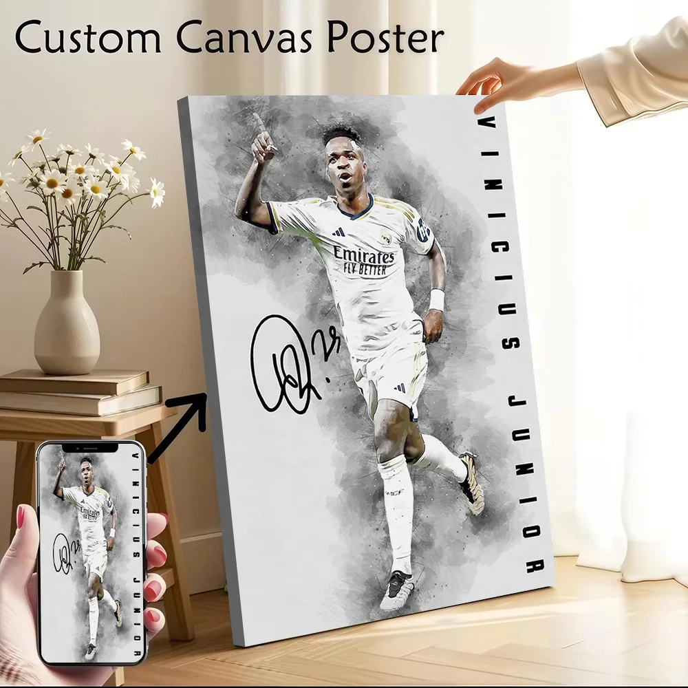 Vinicius Junior Soccer Art Canvas Poster Customizable Printed Canvas Painting Wall Art for Fans Room Decoration Aesthetic Home