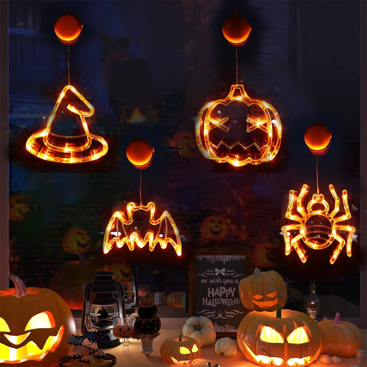 

Halloween Party Lights Windows Decorations Pumpkin Spider Halloween Lights Trick or Treat Decoration for Home Party Supplies