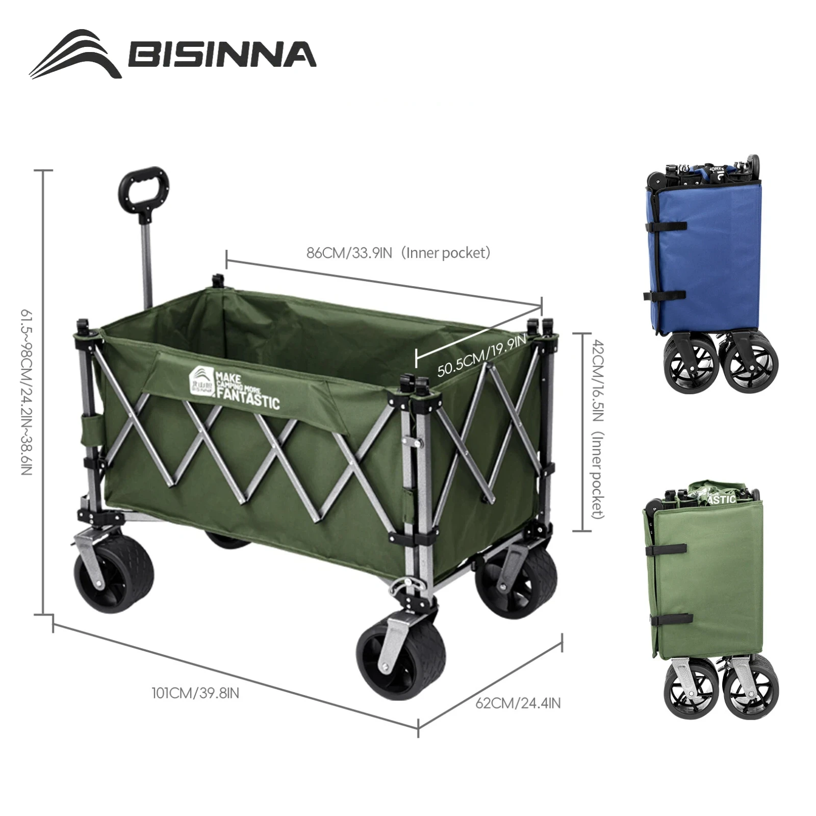 

BISINNA Large Capacity Heavy Duty Cart All-Terrain Multi-functional Folding cart Outdoor with Dual Brake camping equipment
