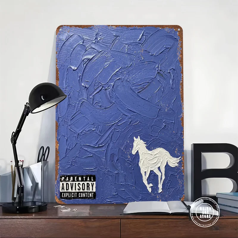 Parental Advisory Horse Painting 3D Texture Metal Poster Customized Wall Art Tin Sign Gift for Mancave Office Decoration Room