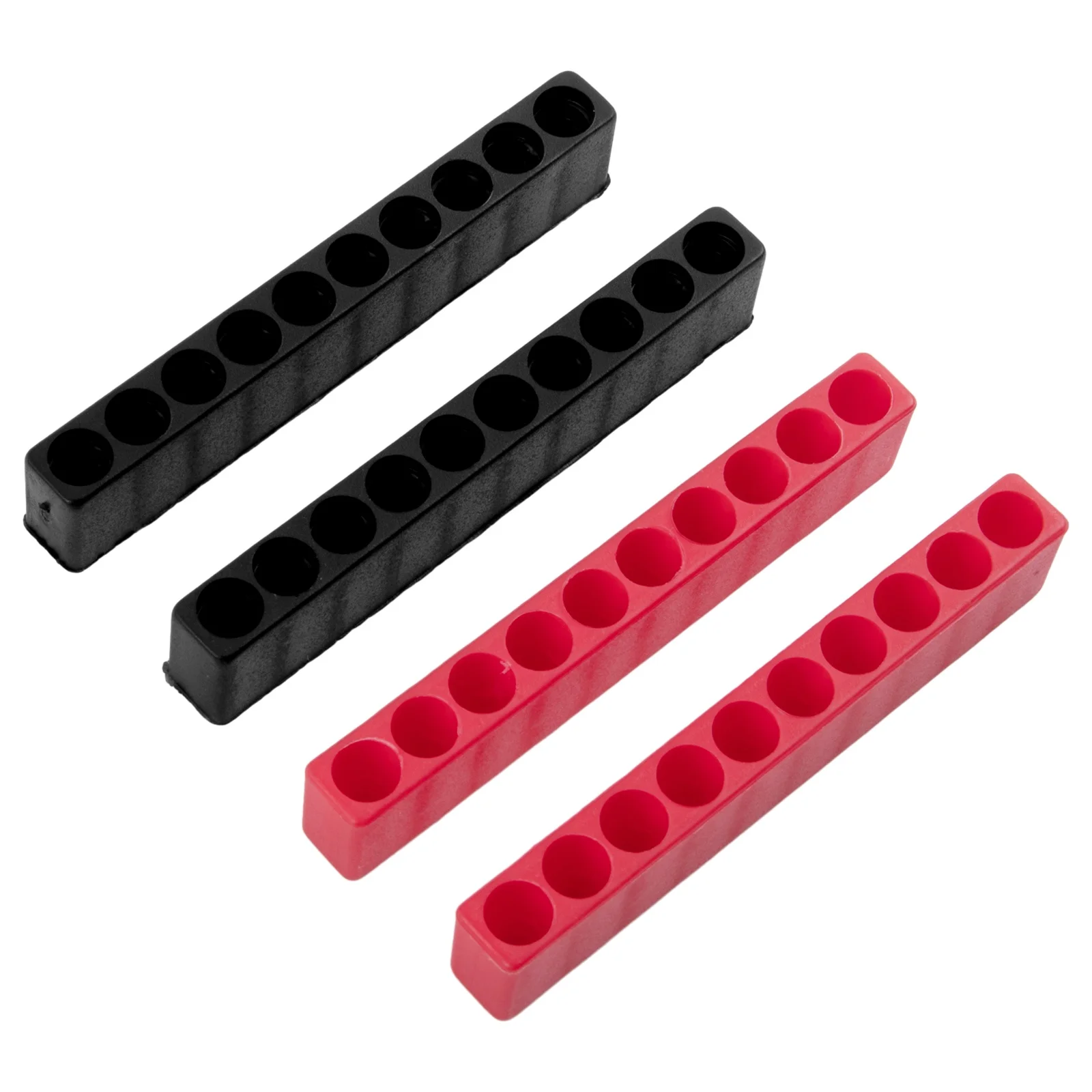 

4-piece Set Of Screwdriver Bit Holders, 10 Holes (2 Each In Black And Red), Hexagonal Handle Bit Storage Strip